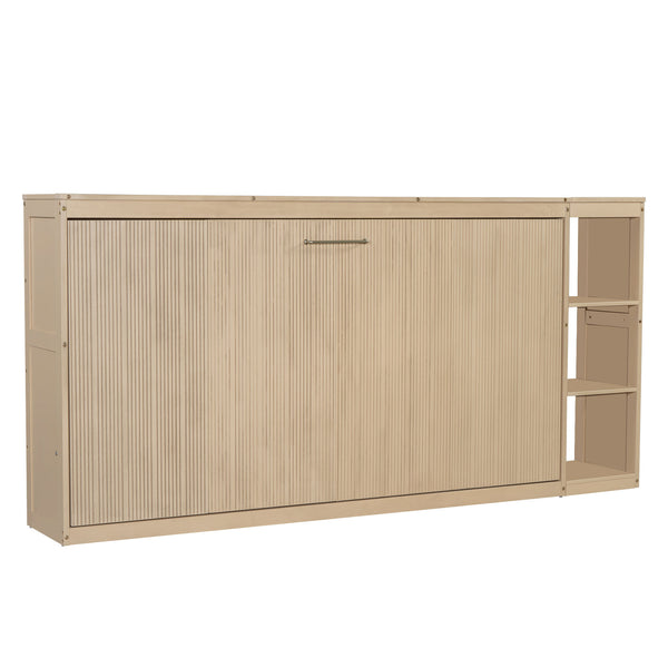 English Elm Twin Space-Saving Murphy Bed with Bookshelf and Fold-Down Desk, LVL/MDF, Compact Modern Design Natural GX002221AAN