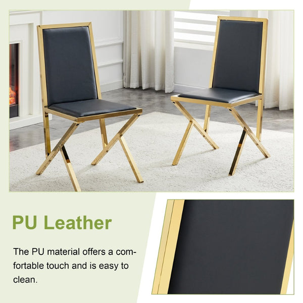 English Elm Table and Chair Set 12 Piece Tempered Glass Dining with Gold Metal Legs Modern Black+Gold,Transparent W1151S04772