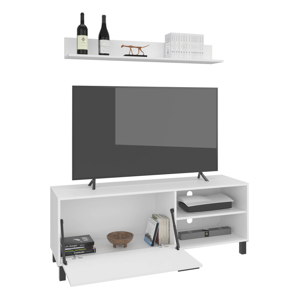 English Elm Bryce Modern TV Stand White - Two-Door Cabinet, Open Shelves, Sturdy MDF, Fits TVs up to 65" B200P335386