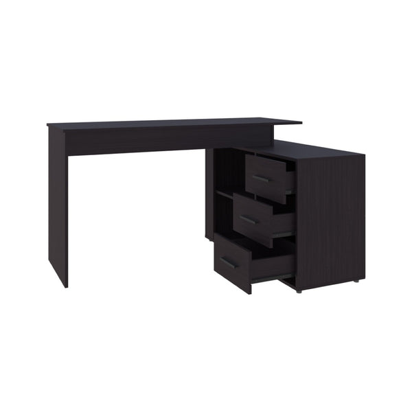 English Elm Concordia L-shaped Home Office Desk with Three Drawers and Modern Black Finish B092P390622