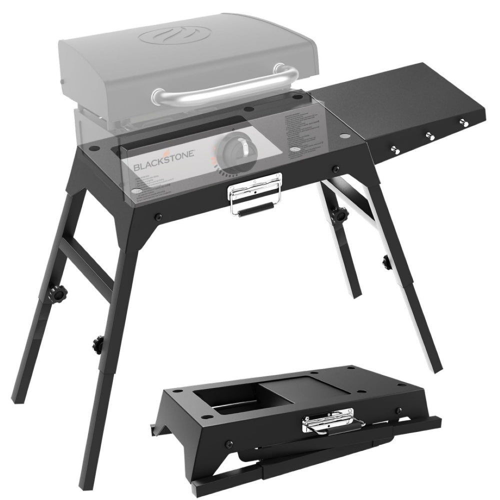 English Elm Foldable Carbon Steel Griddle Stand with Adjustable Legs and Side Shelf Outdoor Use W2181P481705