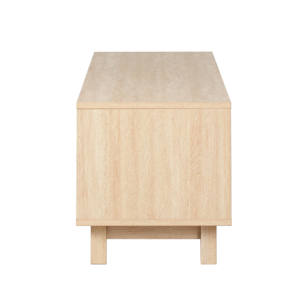 Arundo Mid-century Modern 70" TV Stand with Fluted Doors, Open Storage & Coastal Oak Finish