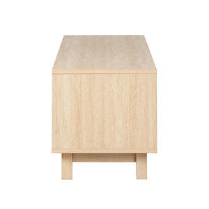 Arundo Mid-century Modern 70" TV Stand with Fluted Doors, Open Storage & Coastal Oak Finish