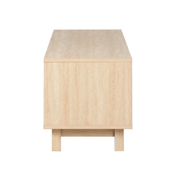 Arundo Mid-century Modern 70" TV Stand with Fluted Doors, Open Storage & Coastal Oak Finish