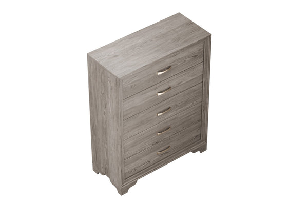 English Elm Modern Six Drawer Wooden Chest Natural Finish Gold Hardware Sculptural Legs Bedroom B011P448747
