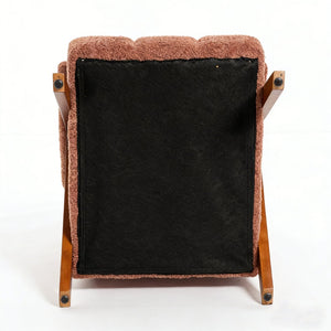 English Elm Mid-century Modern Chenille Lounge Chair Set Oak Frame Cloud Silhouette Living Room Rust Red W1170S00049