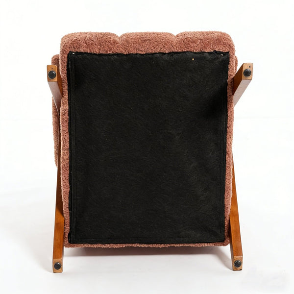English Elm Mid-century Modern Chenille Lounge Chair Set Oak Frame Cloud Silhouette Living Room Rust Red W1170S00049