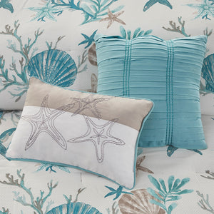 English Elm 7 Piece Cotton Sateen Comforter Set In Aqua – Coastal Bedding With Decorative Pillows & Shams B03597267