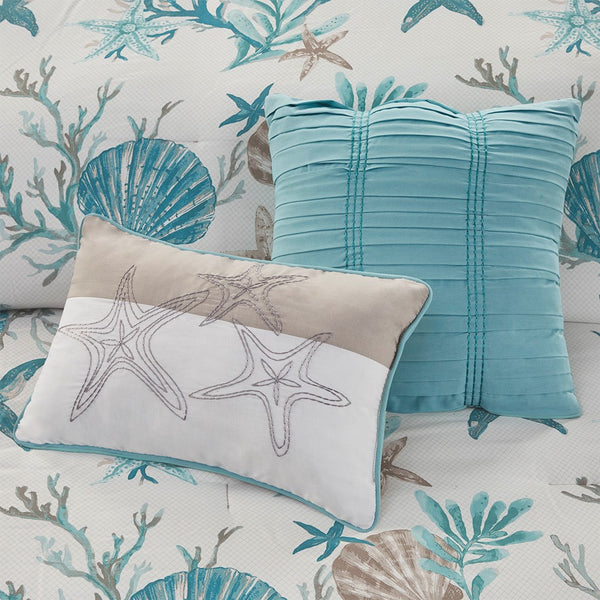 English Elm 7 Piece Cotton Sateen Comforter Set In Aqua – Coastal Bedding With Decorative Pillows & Shams B03597267