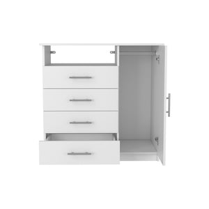 English Elm 4 Drawer Dresser with Open Shelf and Single Door Cabinet, Engineered Wood, Spacious Storage Appeal White 37 L x 20 W x 5 H B097S00108