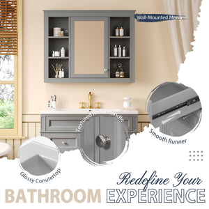 English Elm 36'' Modern Bathroom Vanity With Medicine Cabinet, Soft-Close Doors, 4 Drawers & Ceramic Sink Set SW000134AAE-1