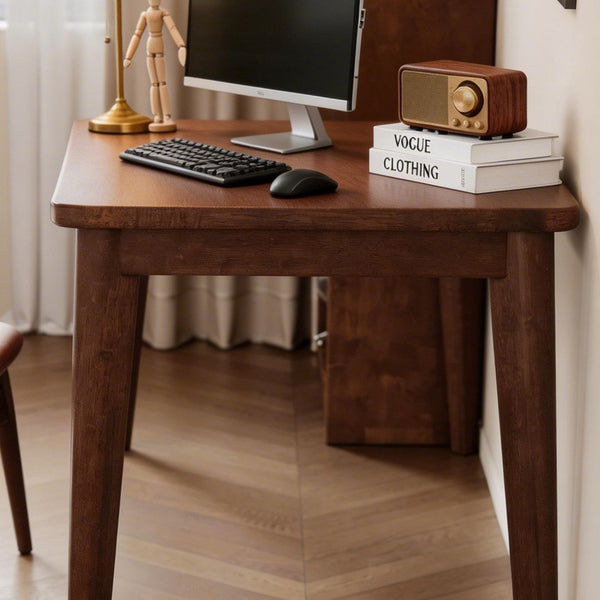 English Elm Solid Rubberwood Writing Desk Mid Century Modern Tapered Legs Walnut Finish Small Spaces W5368P460433