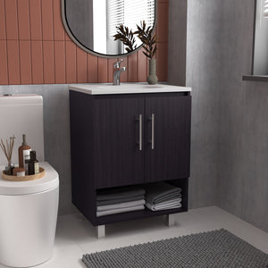 English Elm Bathroom Vanity Black Wengue Engineered Wood, 2 Doors 4 Shelves – Modern Compact 33.2" H x 23.6" W B097P369431