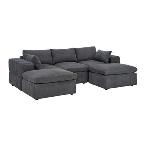 English Elm Large Corduroy Modular Sectional Sofa with Two Ottomans for Family Room Comfort Dark Gray B2748S00040