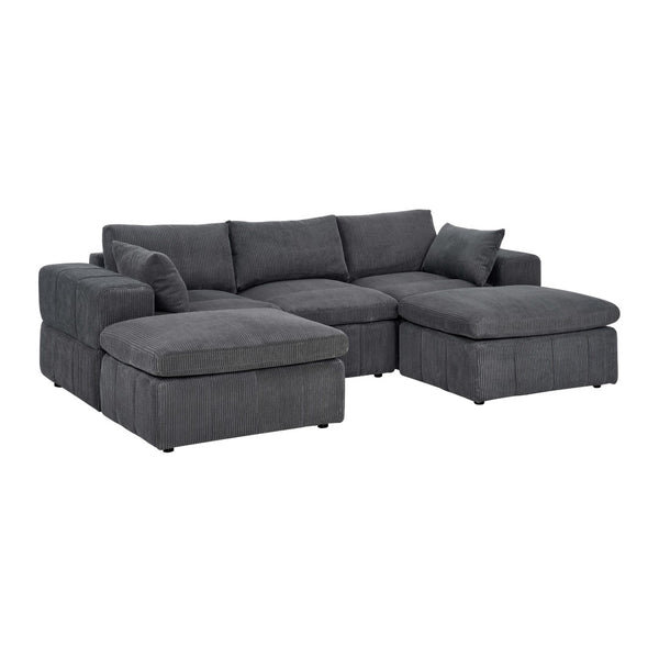English Elm Large Corduroy Modular Sectional Sofa with Two Ottomans for Family Room Comfort Dark Gray B2748S00040