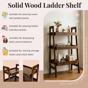 English Elm 100% Solid Wood Three Tier Ladder Shelf Freestanding Bookcase for Bedroom or Office W3204P445671