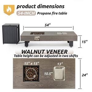 English Elm 54_inch Iron Fire Pit Table Stone Finish with Stainless Burner, Propane Powered, Spacious Patio Centerpiece Natural Wood W3131P277180