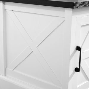 English Elm Farmhouse Rustic End Table with Barn Door Concealed Storage, Metal Handle, Retro Decor, Sturdy Base White+Black W2275P192793