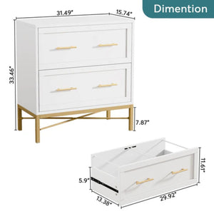 English Elm Multi-functional Nordic Filing Cabinet White Two Drawer Gold Handle Home Office Storage Gold,White T3971P449222