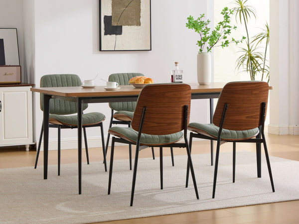 English Elm Dining Chairs Mid Century Modern Walnut Back Faux Leather Upholstered Seat Ergonomic Curved Back Waterproof PU Fabric Stable Metal Legs Olive Green W1143P379861