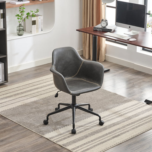 English Elm Mid-Century Minimalist Office Chair with Recline, Adjustable Ergonomic Support and Wide Stable Base Black W1143P173516