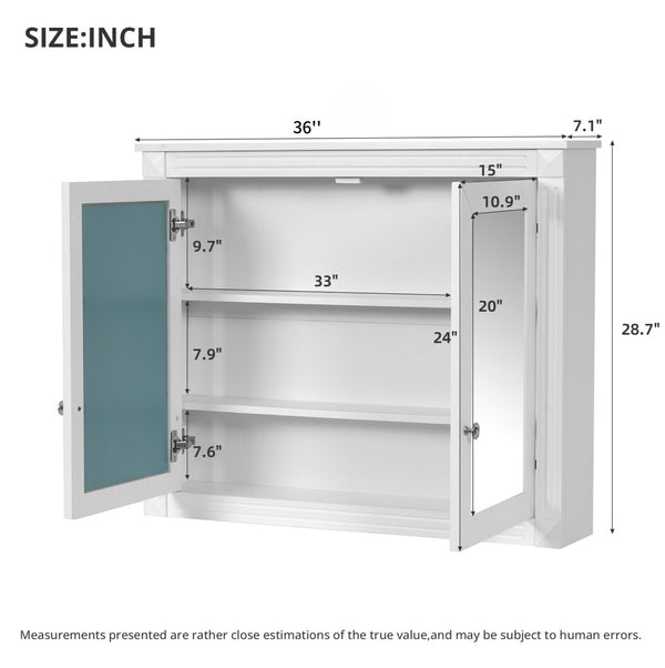 English Elm 36'' Wall Mounted Medicine Cabinet with Dual Mirrors Soft Close Doors Bathroom Storage White N710P371186K