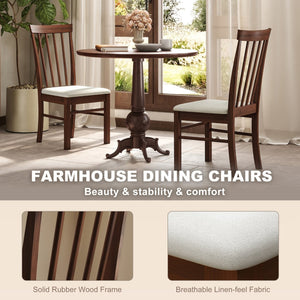 English Elm Modern Farmhouse Rubberwood Dining Chairs with Slatted Back and Cushioned Seat Set of 2 T3971P427858