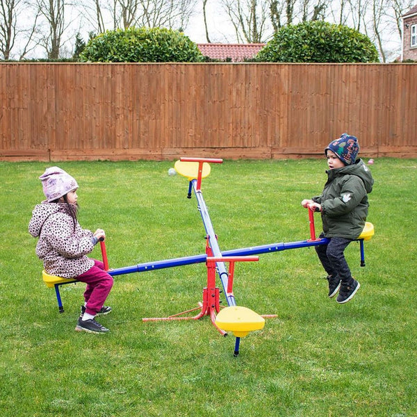 English Elm Outsunny 4 Seat Steel Spinning Seesaw Backyard Playground Equipment for Kids W2225P200487