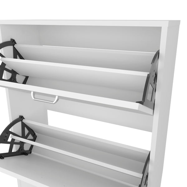 English Elm Ozzy Slim Shoe Cabinet with 2 Tilt-Out Doors, Scratch-Resistant Melamine, Space-Saving Modern Storage White 38.59 L x 23.63 W x 4.73 H B128P375273