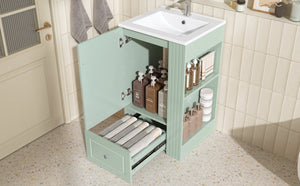 English Elm 20" Freestanding Bathroom Vanity Mdf Cabinet Ceramic Sink Open Shelves Powder Room Green N725P364210F
