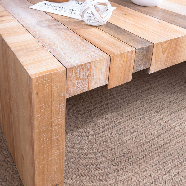 English Elm 48.2" Rustic Modern Coffee Table 48.2” Centerpiece with Wood-Grain Finish, Block Legs, Durable Manufactured Wood Elegance W2729P309445