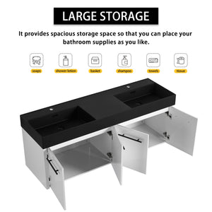 English Elm 60 Inch Wall-Mounted Bathroom Vanity With Double Black Resin Sink & Soft-Close Doors For Style W999S00253