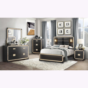 English Elm LIVELY Elegant Solid Wood Bedroom Set with Glitter Accents, Padded Headboard and Spacious Drawers Black/Gold Full B201S00211