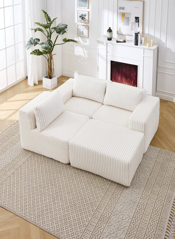English Elm Modern Corduroy Polyester L-shape Sectional Deep Seat Cloud Sofa for Living Room W2959S00004