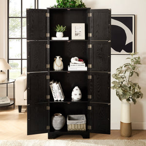 English Elm 72.4" Tall Storage Cabinet with 8 Doors and 4 Shelves, Oak Finish Large Freestanding Organizer for Home Black W2275P292651
