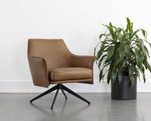 Sunpan Crosby Swivel Lounge Chair - Luxurious Italian Leather, Stylish Black Steel Legs, Modern Comfort Design Missouri Cognac Leather