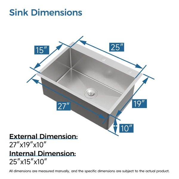 English Elm Stainless Steel Handmade Single Bowl Overmount Kitchen Sink Dark Gray Matte Finish T3177P370628