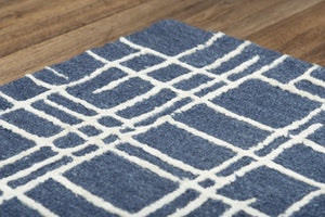 Alora Decor Classic Blue Hand-Tufted Geometric Area Rug In Blue And Ivory With Plush Wool-Viscose Texture, Modern Appeal 7'9" x 9'9" 02102110200097999