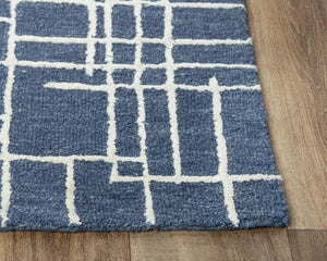 Alora Decor Classic Blue Hand-Tufted Geometric Area Rug In Blue And Ivory With Plush Wool-Viscose Texture, Modern Appeal 7'9" x 9'9" 02102110200097999
