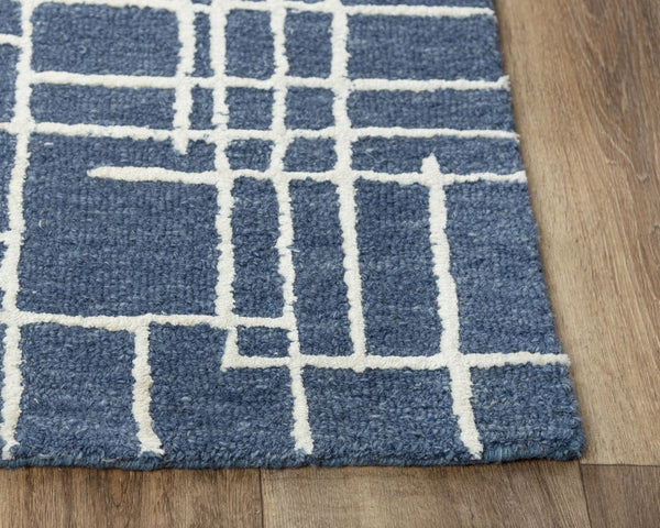 Alora Decor Classic Blue Hand-Tufted Geometric Area Rug In Blue And Ivory With Plush Wool-Viscose Texture, Modern Appeal 7'9" x 9'9" 02102110200097999