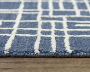 Alora Decor Classic Blue Hand-Tufted Geometric Area Rug In Blue And Ivory With Plush Wool-Viscose Texture, Modern Appeal 7'9" x 9'9" 02102110200097999