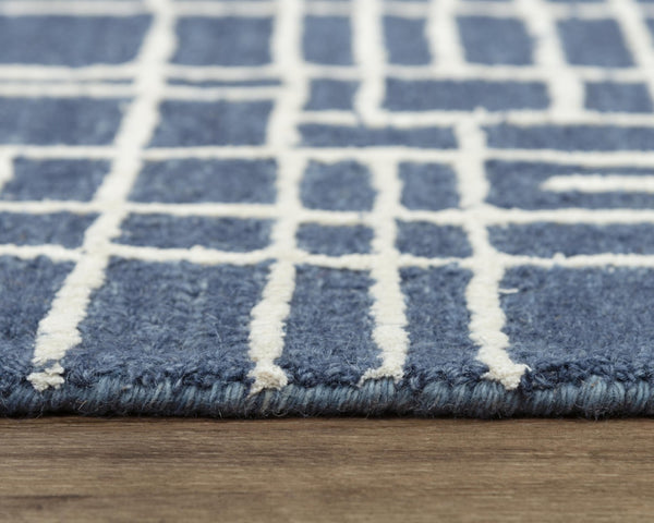 Alora Decor Classic Blue Hand-Tufted Geometric Area Rug In Blue And Ivory With Plush Wool-Viscose Texture, Modern Appeal 7'9" x 9'9" 02102110200097999
