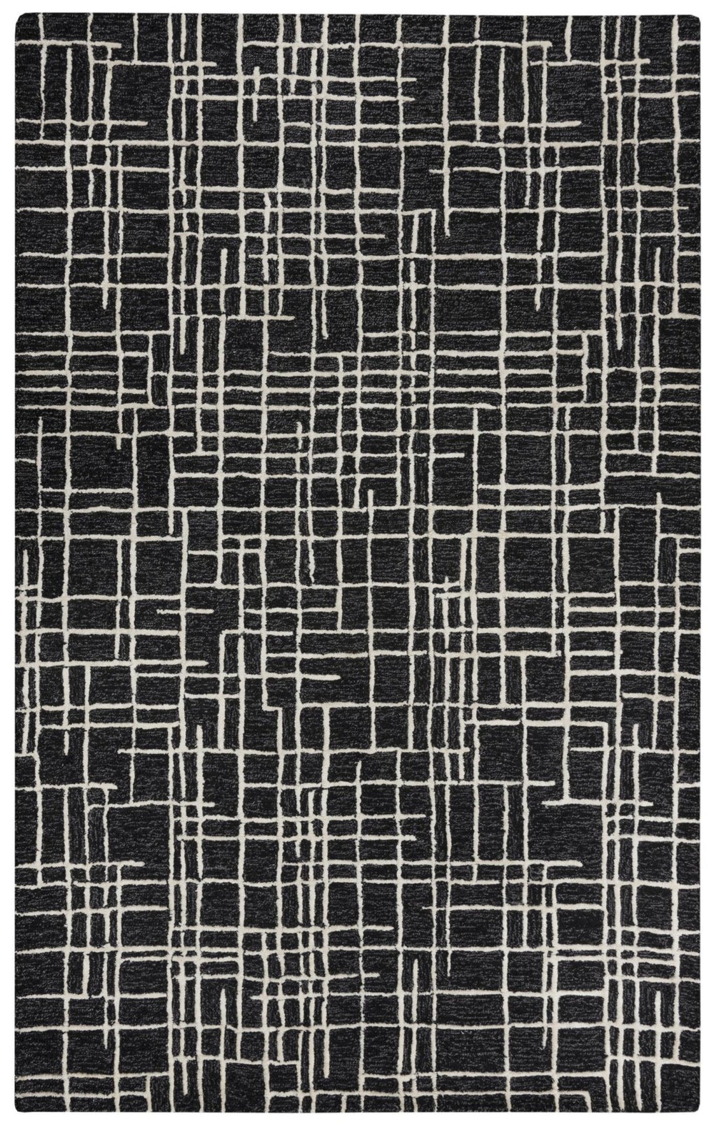 Alora Decor Classic Black Hand-Tufted Wool Rug With Viscose Sheen, Modern Geometric Texture For Minimalist Spaces 8'9" x 11'9" 02102110600068919