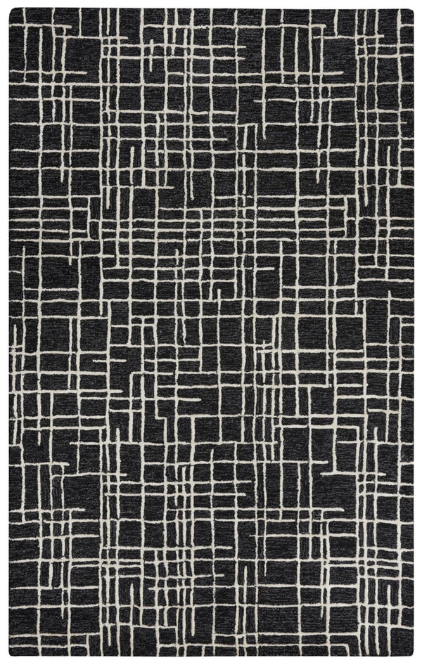 Alora Decor Classic Black Hand-Tufted Wool Rug With Viscose Sheen, Modern Geometric Texture For Minimalist Spaces 8'9" x 11'9" 02102110600068919
