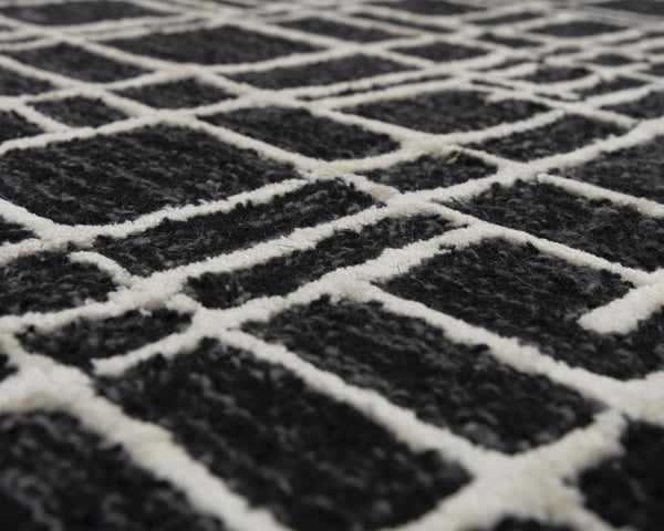 Alora Decor Classic Black Hand-Tufted Wool Rug With Viscose Sheen, Modern Geometric Texture For Minimalist Spaces 8'9" x 11'9" 02102110600068919