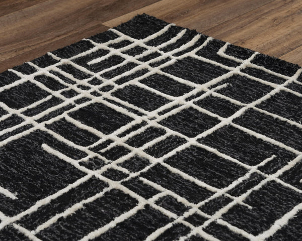 Alora Decor Classic Black Hand-Tufted Wool Rug With Viscose Sheen, Modern Geometric Texture For Minimalist Spaces 8'9" x 11'9" 02102110600068919