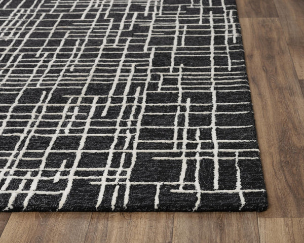 Alora Decor Classic Black Hand-Tufted Wool Rug With Viscose Sheen, Modern Geometric Texture For Minimalist Spaces 8'9" x 11'9" 02102110600068919