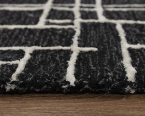 Alora Decor Classic Black Hand-Tufted Wool Rug With Viscose Sheen, Modern Geometric Texture For Minimalist Spaces 8'9" x 11'9" 02102110600068919