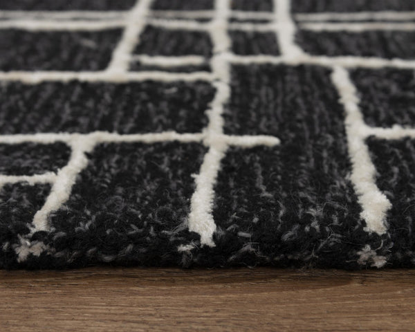Alora Decor Classic Black Hand-Tufted Wool Rug With Viscose Sheen, Modern Geometric Texture For Minimalist Spaces 8'9" x 11'9" 02102110600068919