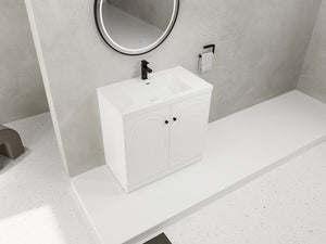 English Elm 36" Freestanding Bathroom Vanity with Resin Sink, Soft-Close Doors, Adjustable Shelf & Metal Handles White W999S00273